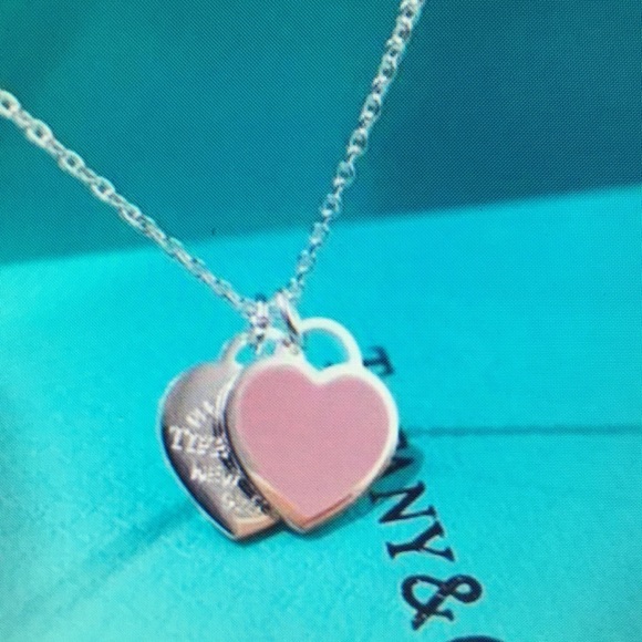 Tiffany Co Pink and Silver Heart Pendant Necklace